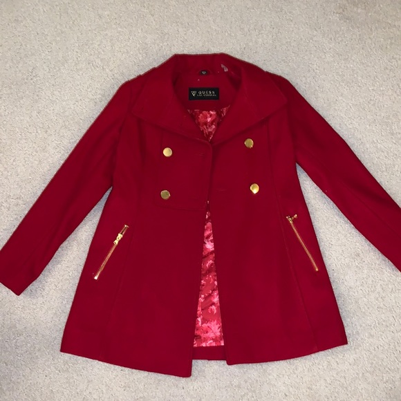 Guess Red Wool Pea Coat size XS wool - Picture 2 of 6